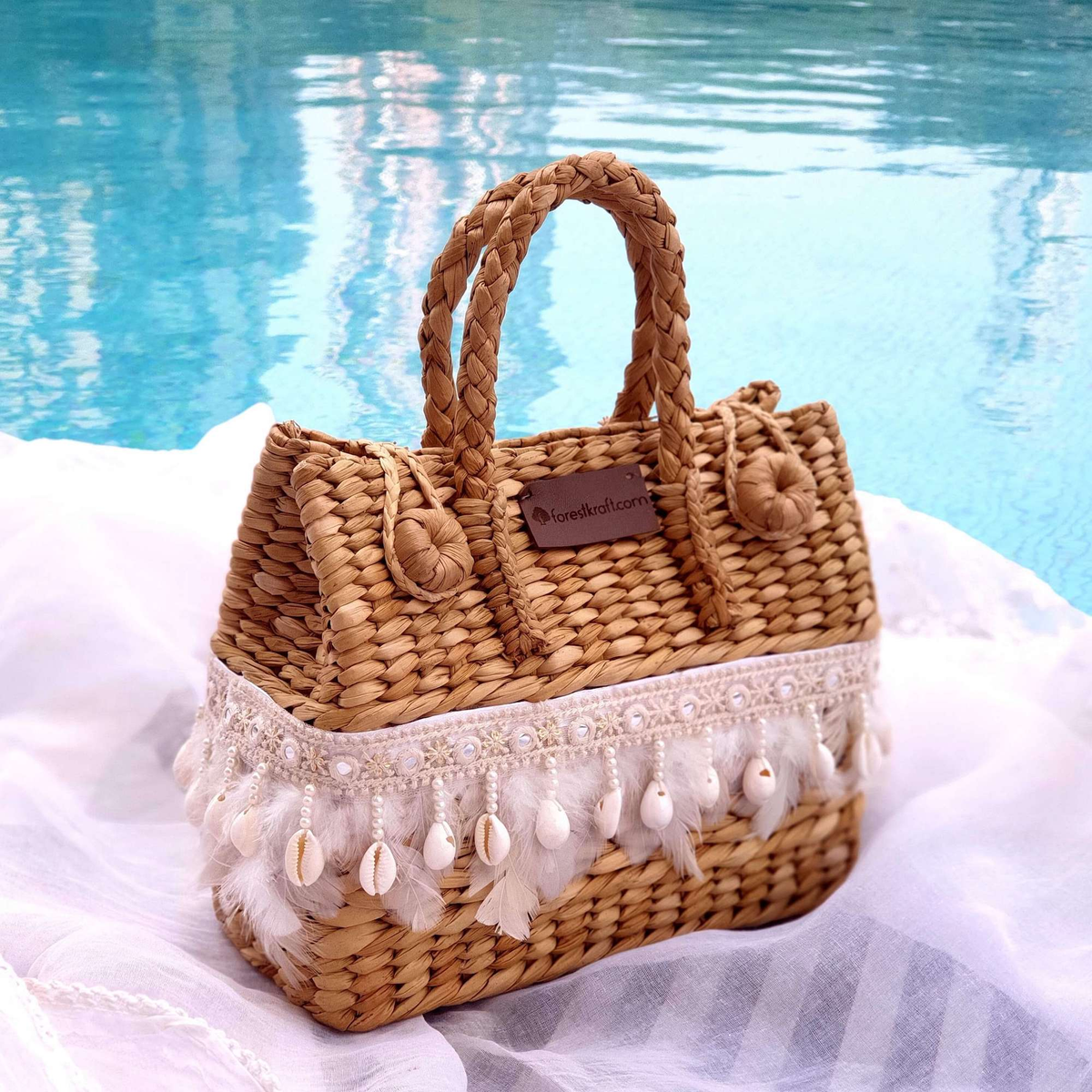 ENTIRE Kauna straw bag basket with round handles Women's trendy